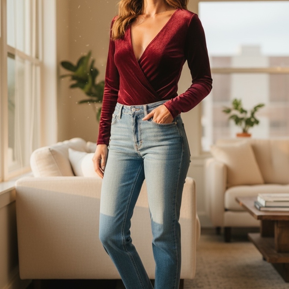 Socialite Deep Red Velvet Top